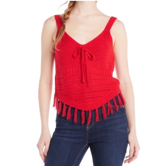 No Boundaries Tops - No Boundaries Red Knit Fringe Tank Top XXXL 21 Boho Western Festival Cami Shirt
